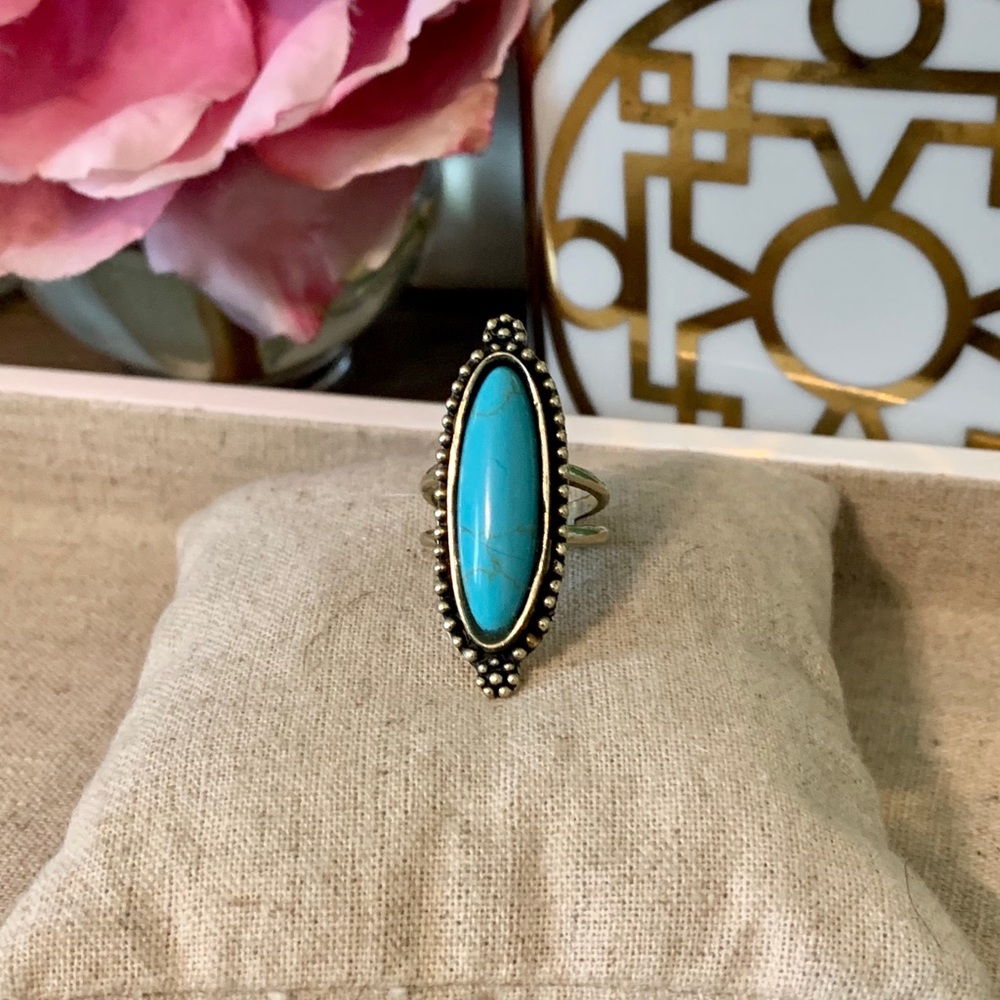 Gold plated 18 carat w Real Turquoise Ring Size 7